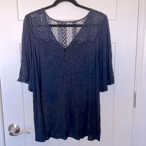 Button Front Lace Detail Blouse